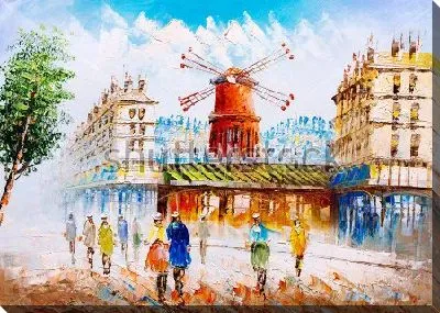 Постер Улица Парижа в солнечный день с видом на мельницу Монмартра