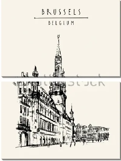 Модульная картина Вид на дворцы площади Гран-Плас в Брюсселе