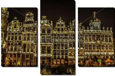 Модульная картина Жизнь ночного Брюсселя - вид на освещённые дворцы Гран-Плас