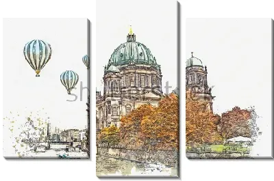 Модульная картина Воздушные шары летят в небе у Кафедрального собора в Берлине