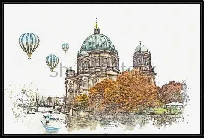 Воздушные шары летят в небе у Кафедрального собора в Берлине