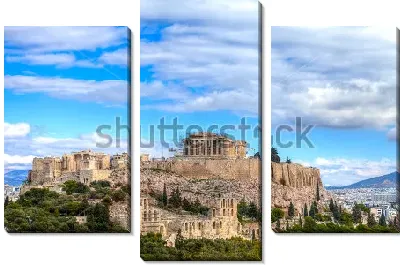 Модульная картина Прекрасный вид на афинский Акрополь с современным городом на дальнем плане