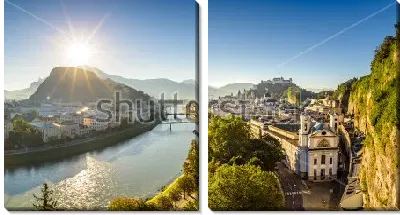 Модульная картина Красивая панорама Зальцбурга летним утром