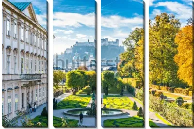 Модульная картина Прекрасный вид из осеннего сада Мирабель на историческую крепость Хоэнзальцбург в Зальцбурге