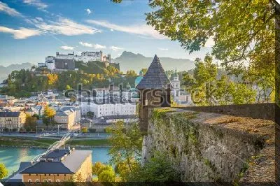 Постер Прекрасный панорамный вид на исторический центр Зальцбурга с крепостью Хоэнзальцбург