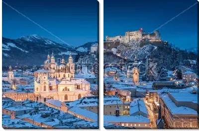 Модульная картина Красивая панорама зимнего Зальцбурга с главной исторической крепостью на дальнем плане