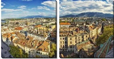 Модульная картина Красивая панорама старого города Женевы в солнечный день