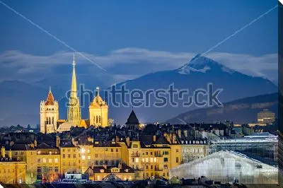 Постер Огни вечерней Женевы с видом на Монблан