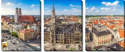 Модульная картина Развёрнутая панорама Мюнхена с видом на Новую ратушу на площади Мариенплатц 