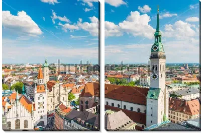 Модульная картина Красивая панорама Мюнхена с видом на церковь Святого Петра и здание Старой ратуши
