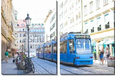 Голубой трамвай на улице Мюнхена