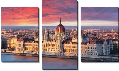Модульная картина Здание венгерского парламента на набережной Дуная в момент красивейшего восхода солнца