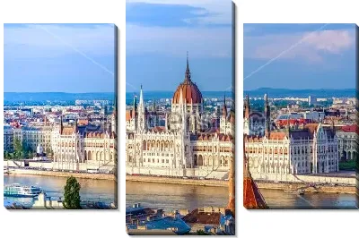 Модульная картина Красивая панорама Будапешта с видом на Здание венгерского парламента на набережной Дуная