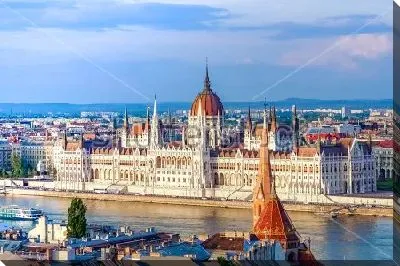 Красивая панорама Будапешта с видом на Здание венгерского парламента на набережной Дуная