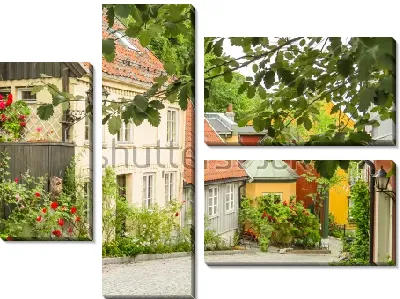 Модульная картина Красивые деревянные дома на улице в историческом центре Осло