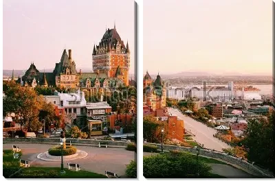 Красивый вид на замок Фронтенак в Старом городе Квебека на восходе солнца (Канада)