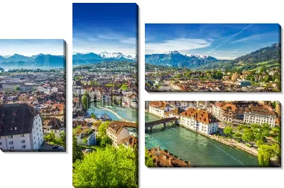 Модульная картина Красивая панорама исторического центра города в Люцерне с видом на горы