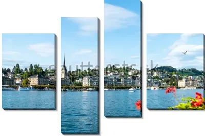 Модульная картина Живописная панорама исторической части города Люцерн на озере