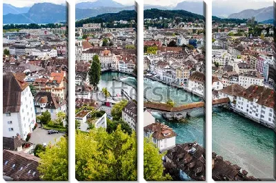 Красивая панорама исторической части Люцерна с высоты птичьего полёта
