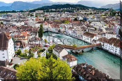 Постер Красивая панорама исторической части Люцерна с высоты птичьего полёта