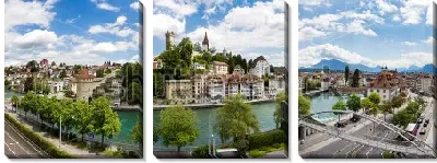 Модульная картина Большой панорамный пейзаж Люцерна в летний ясный день