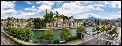 Картина Большой панорамный пейзаж Люцерна в летний ясный день