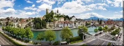 Постер Большой панорамный пейзаж Люцерна в летний ясный день