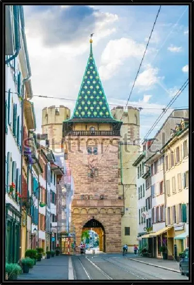 Картина Красивая улица с Воротами Шпалентор в Базеле