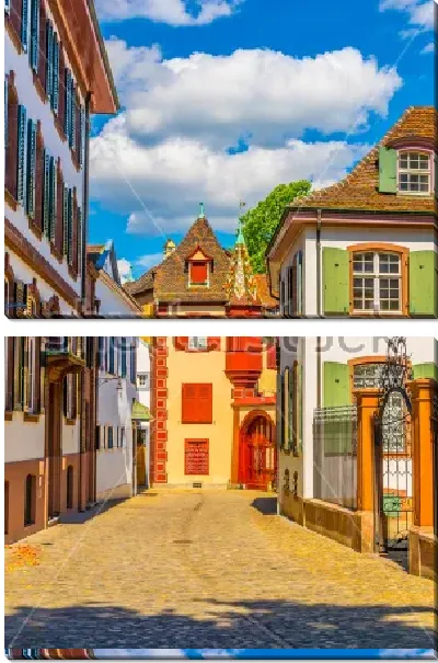 Модульная картина Красивая уютная улочка с яркими домами в Старом городе Базеля