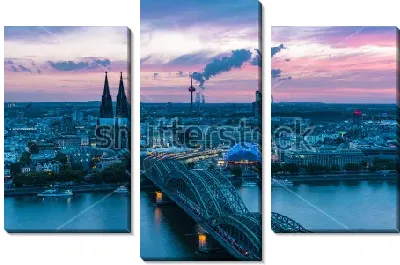 Модульная картина Вечерняя панорама Кёльна с видом на мост Гогенцоллернов и башни Кёльнского собора