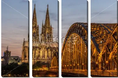 Модульная картина Красивый вечерний городской пейзаж с видом на мост Гогенцоллернов и Кёльнский собор