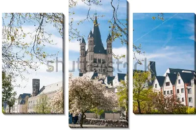 Модульная картина Красивый весенний пейзаж с видом на Церковь Святого Мартина в Кёльне