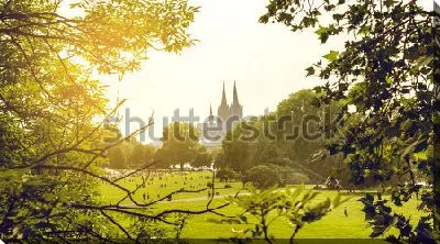 Летний пейзаж Кёльна с видом на башни Кёльнского собора из Центрального парка