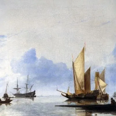 Картина Голландские яхты и другие суда, штиль у берега (A Dutch Yacht and Other Vessels Becalmed near the Shore)
