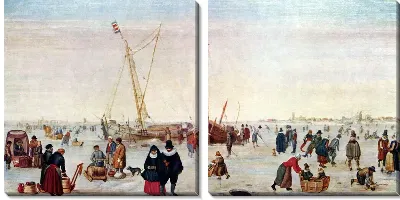 Картина Зимний пейзаж с катающимися на коньках (Winter landscape with skate)