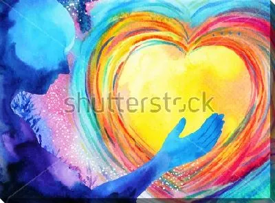 Яркая иллюстрация на тему вселенской любви и мощной энергии человека