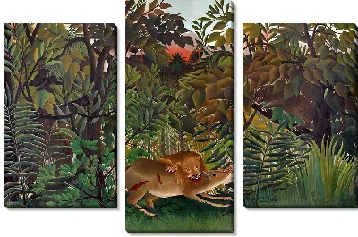 Картина Голодный лев набросился на антилопу