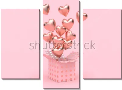 Модульная картина Воздушные шарики в виде сердечек вылетают из подарочной коробки