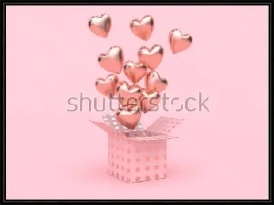 Картина Воздушные шарики в виде сердечек вылетают из подарочной коробки