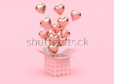 Плакат Воздушные шарики в виде сердечек вылетают из подарочной коробки