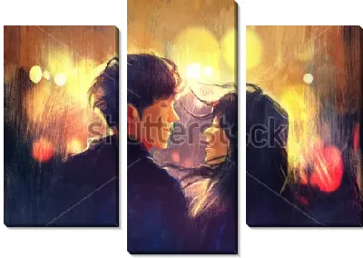 Модульная картина Счастливые влюблённые на фоне огней ночного города