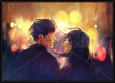 Картина Счастливые влюблённые на фоне огней ночного города