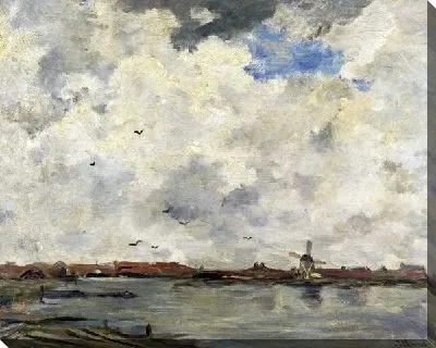 Ветряная мельница и дом у воды. Небо перед бурей (A Windmill and Houses beside Water - Stormy Sky)
