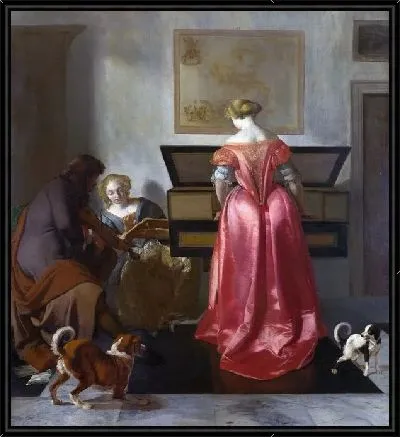 Картина Две женщины и мужчина играют на инструментах (Two Women and a Man making Music)