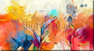 Картина маслом Осенний пейзаж в сочетании ярких и контрастных цветовых пятен