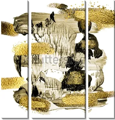 Модульная картина Монохромный коллаж в стиле восточной живописи - камни и деревца у реки