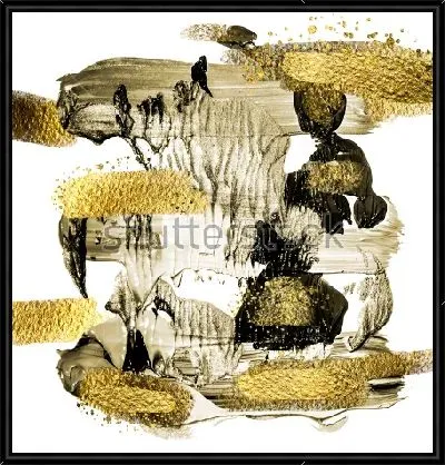 Картина Монохромный коллаж в стиле восточной живописи - камни и деревца у реки