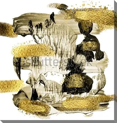 Постер Монохромный коллаж в стиле восточной живописи - камни и деревца у реки