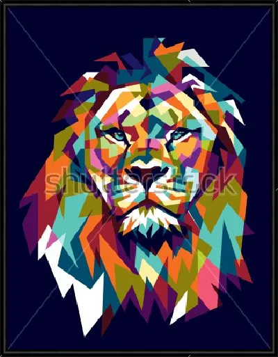 Картина Красочный геометрический портрет льва на тёмном фоне