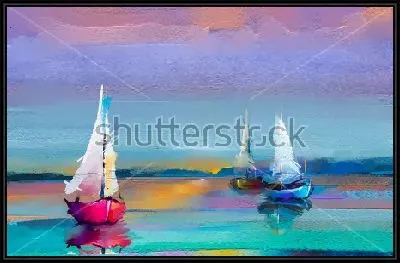 Картина Морской пейзаж с разноцветными лодками